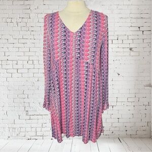 SIMPLY SOUTHERN Long-Sleeve V-Neck Shell Print Shift Dress, Large